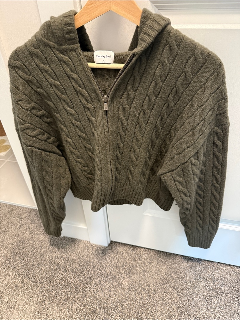 Sunday Best Olive Cable Knit Zip-Up Hoodie Sweater